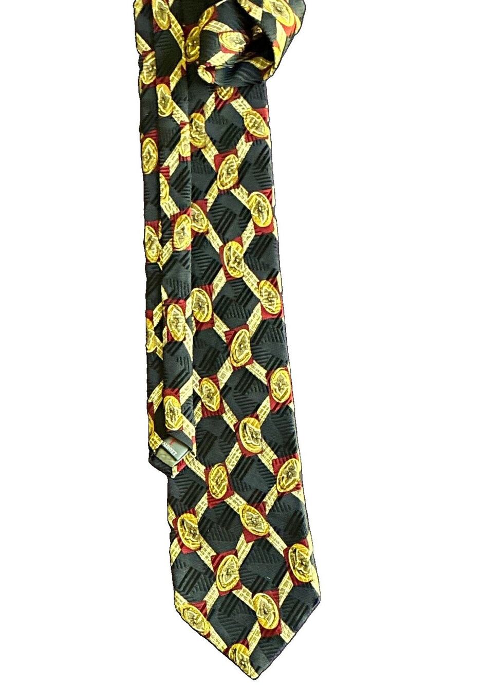 Robert Talbott Best of Class Silk Tie Black Red Gold Geometric Medallion USA VTG